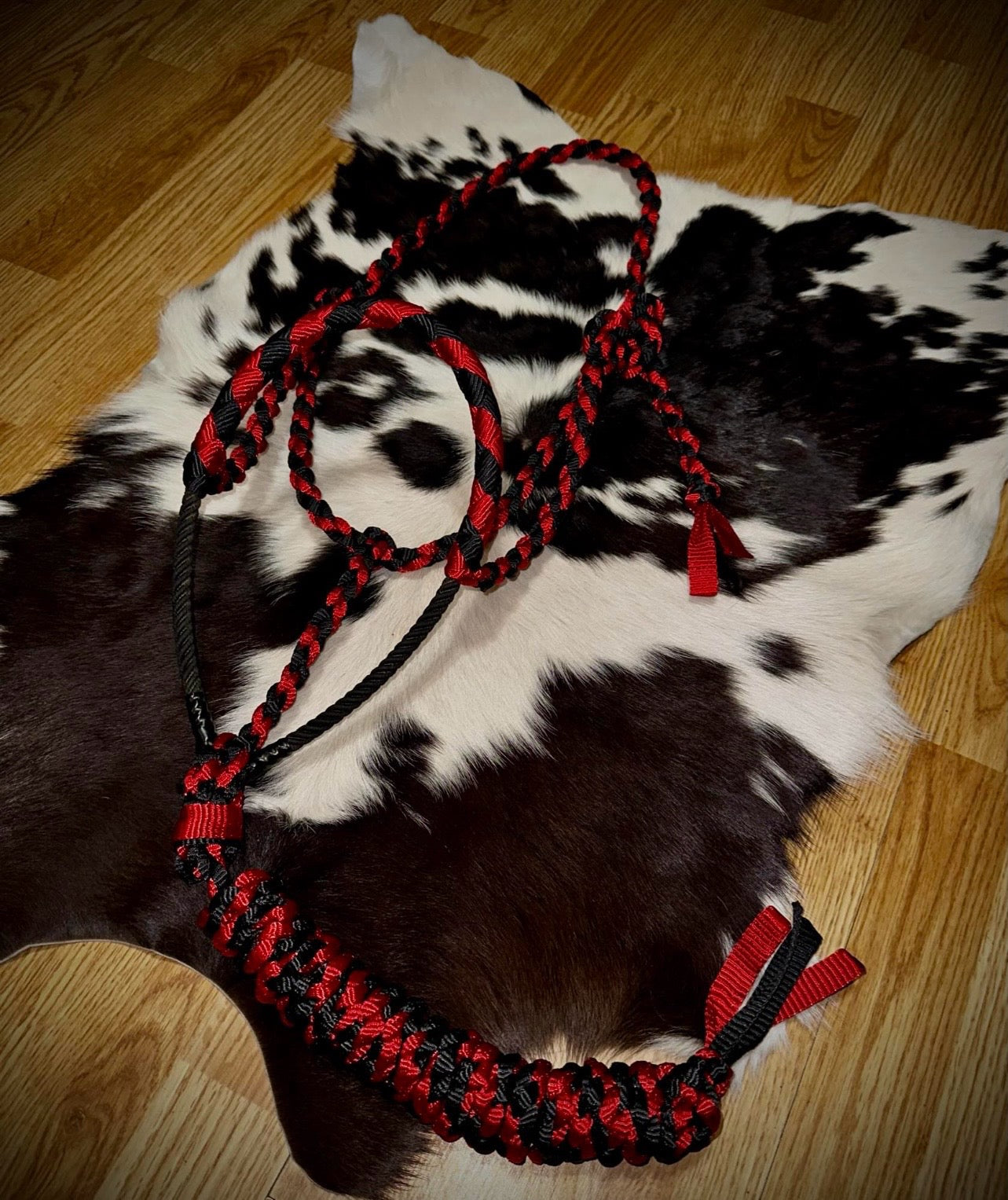 Red and black lariat halter