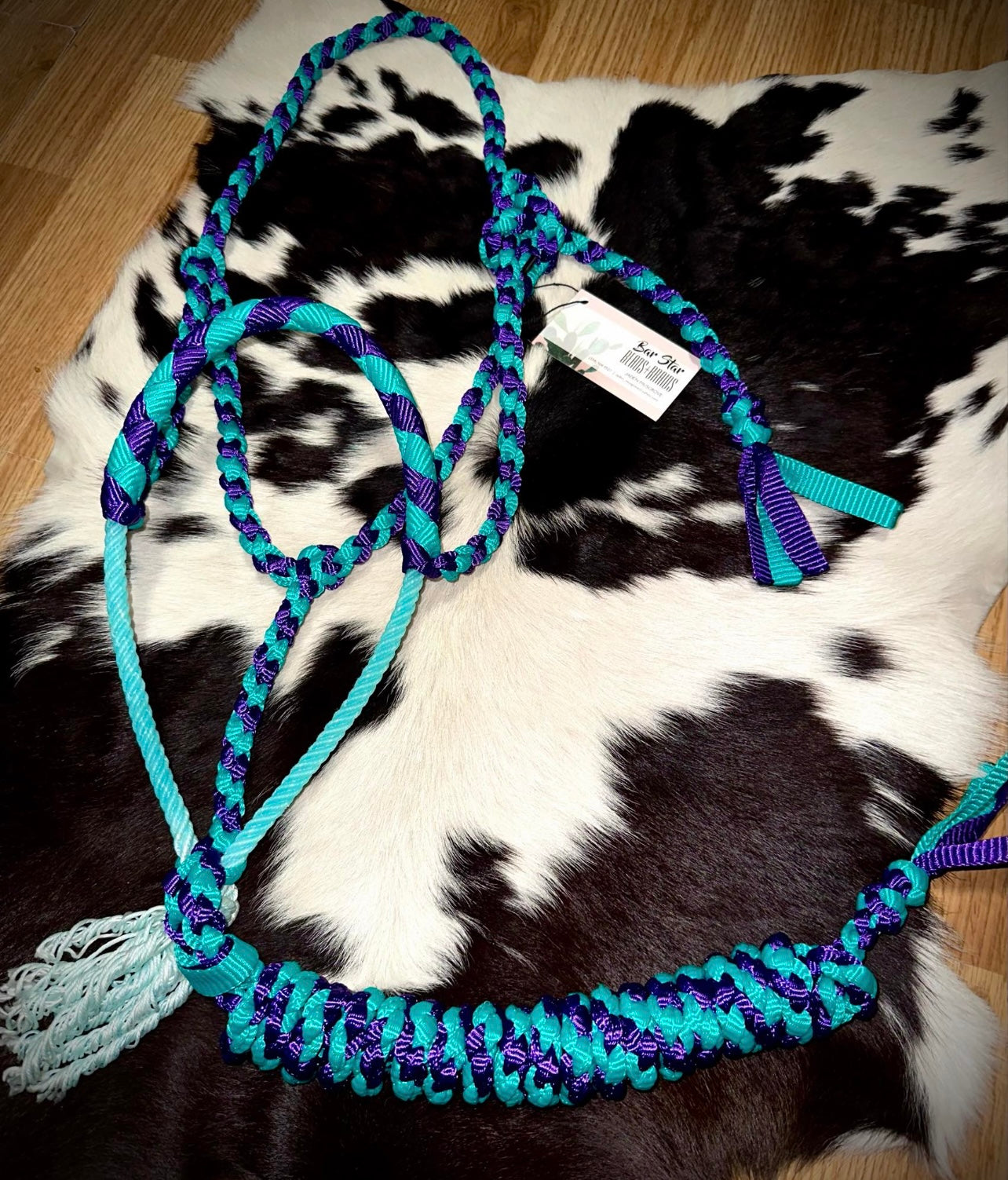 Purple and teal lariat halter