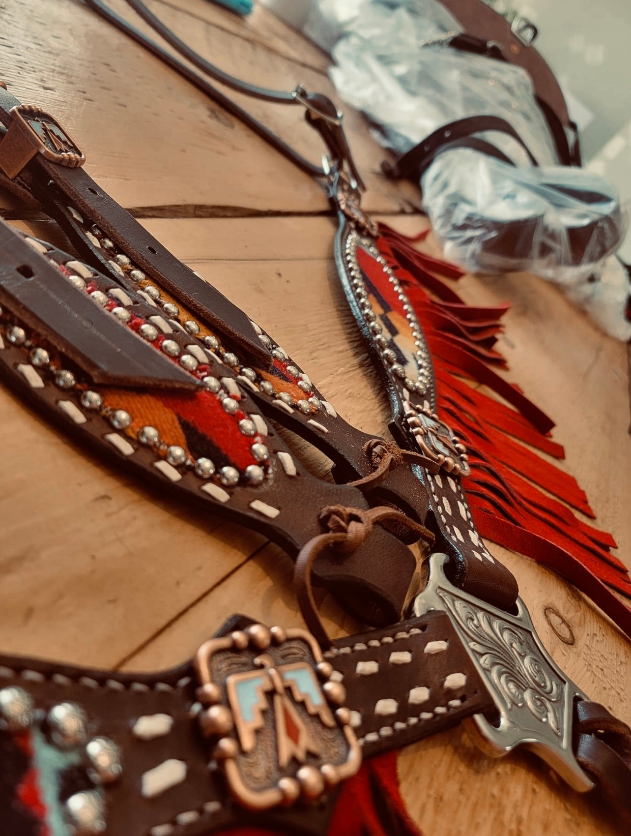 Lava red Aztec set - headstall - breastcollar - tack set