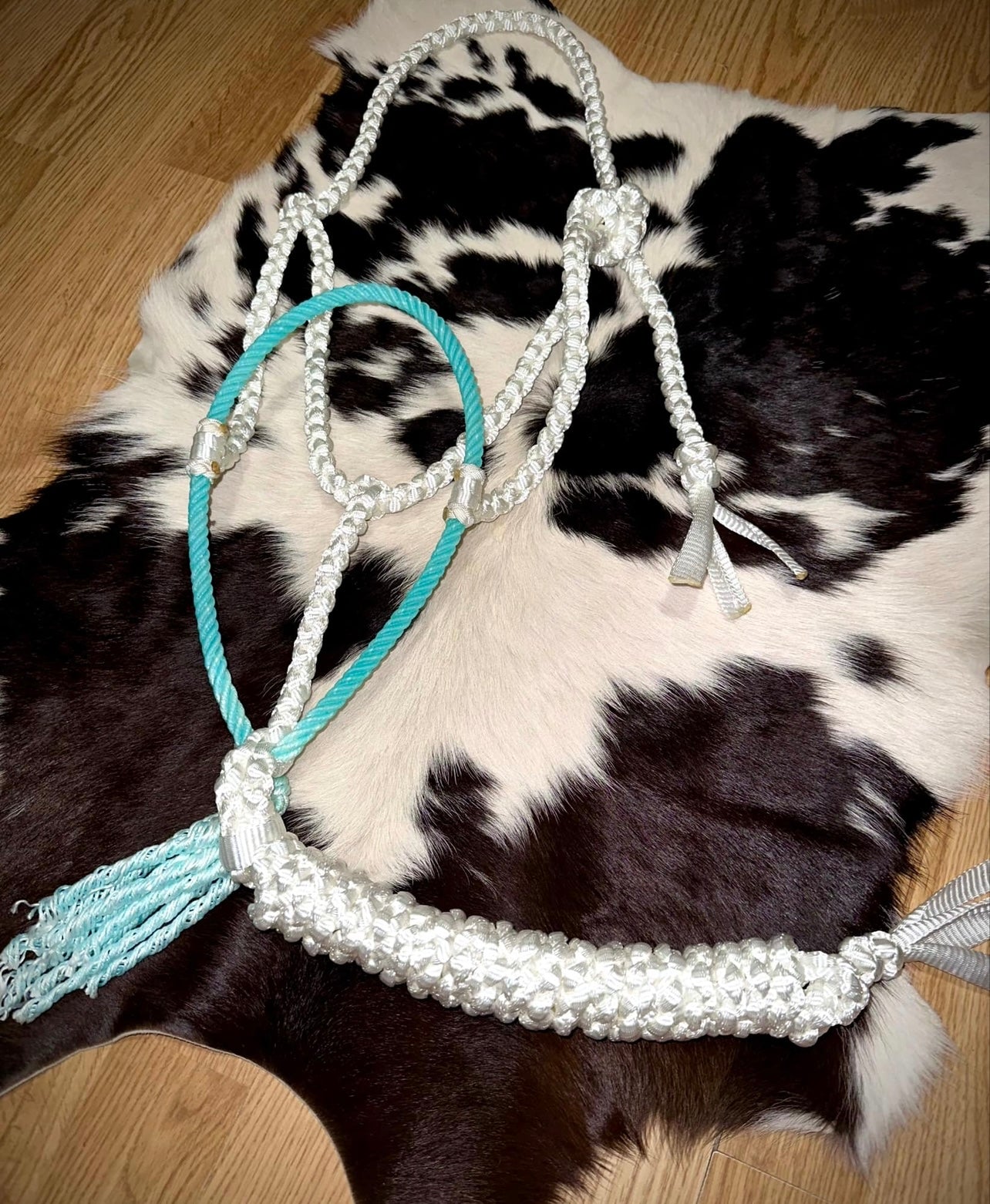 Teal and white lariat halter
