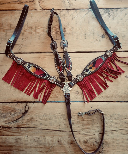 Lava red Aztec set - headstall - breastcollar - tack set