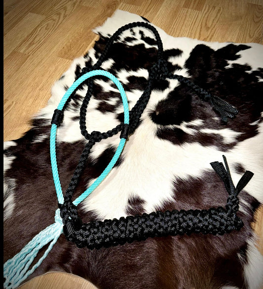Teal and black lariat halter