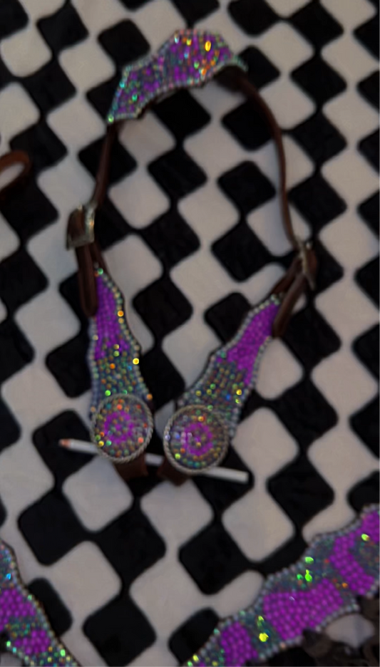 Pretty N  Purple swirl set - headstall- breastcollar- tackset