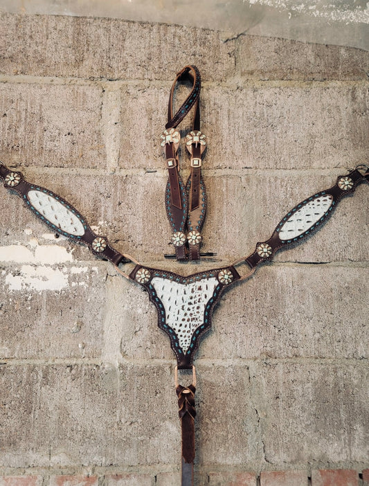 Turquoise gator set - headstall - breast collar - full tack set