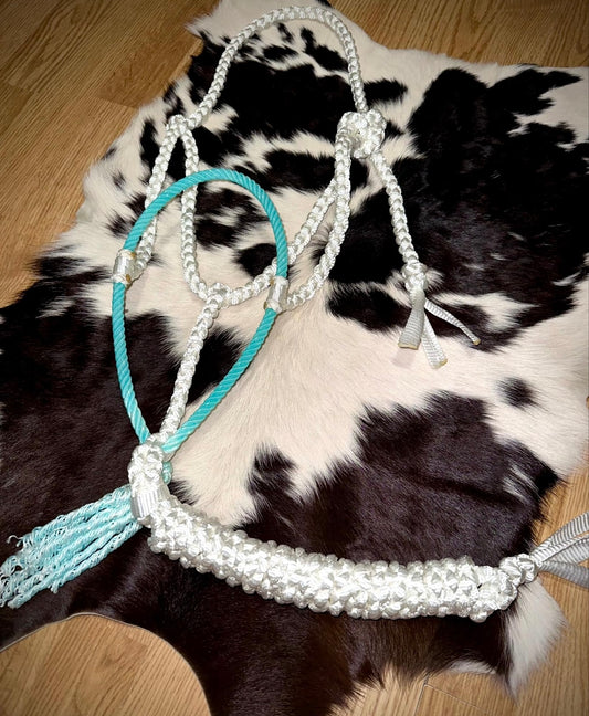Teal and white lariat halter