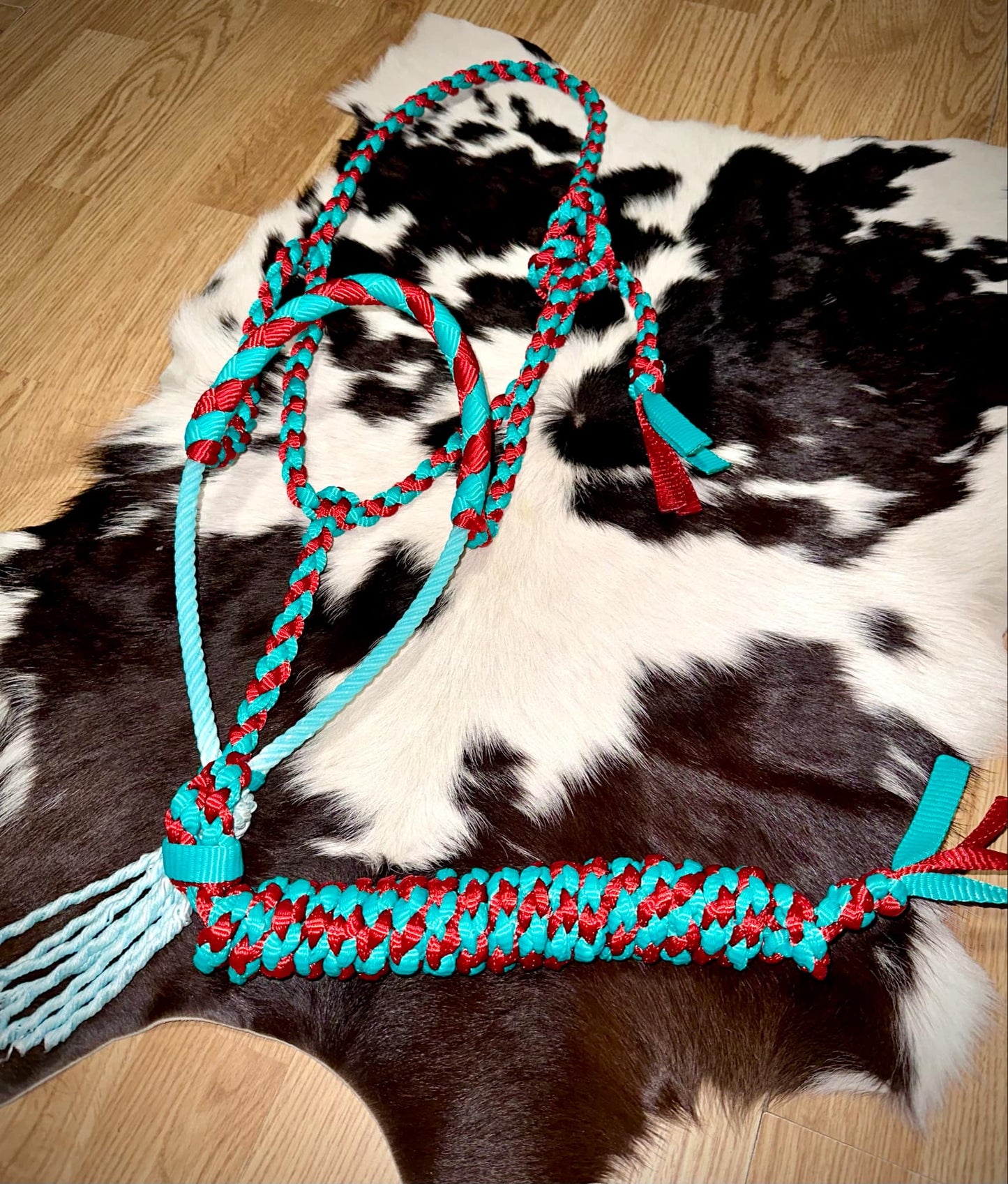 Turquoise and red lariat halter